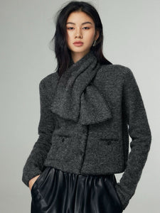 Woolen Jacket + Scarf Set in Grey