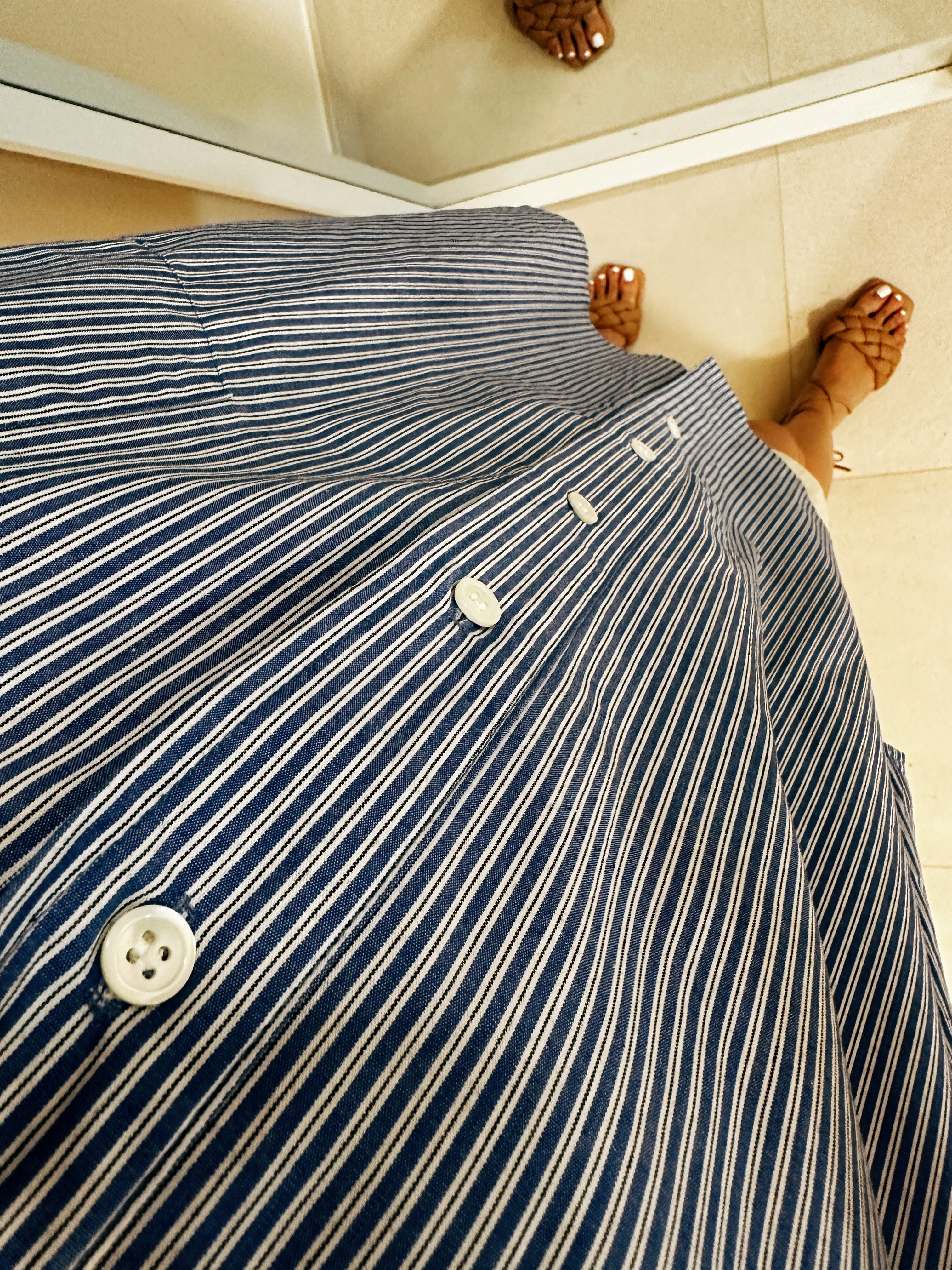 Korean Oversized Striped Pocket Shirt in Blue