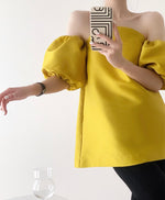Load image into Gallery viewer, Off Shoulder Puff Sleeve Blouse in Yellow

