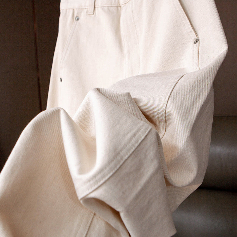 Korean Twill Tapered Jeans in Cream