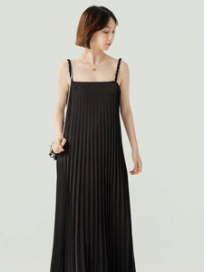 Pleated Twist Cami Maxi Dress in Black