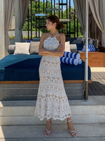 Load image into Gallery viewer, Lace Detail Cross Back Dress in White- M
