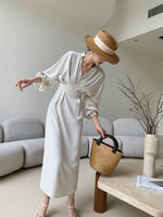 Load image into Gallery viewer, Empire Long Sleeve Midi Dress in Cream
