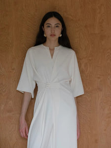 Mandarin Knot Shift Dress in Cream