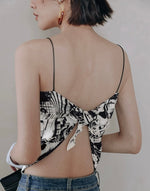 Load image into Gallery viewer, Printed Scarf Tie Camisole Top in White/Black
