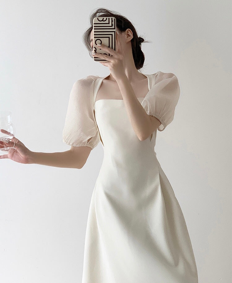 Cathie Black Blouson Sleeve Midi Dress [2 Colours]