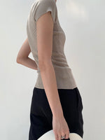 Load image into Gallery viewer, Light Knit High Neck Ribbed Top in Latte
