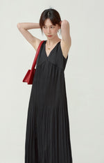 Load image into Gallery viewer, Empire Cutout Tie Back Pleated Maxi Dress in Black
