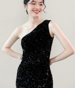 Load image into Gallery viewer, Sequin Toga Slit Maxi Dress in Black
