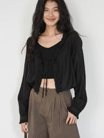 Load image into Gallery viewer, Cropped Cami + Tie Cardigan Set in Black
