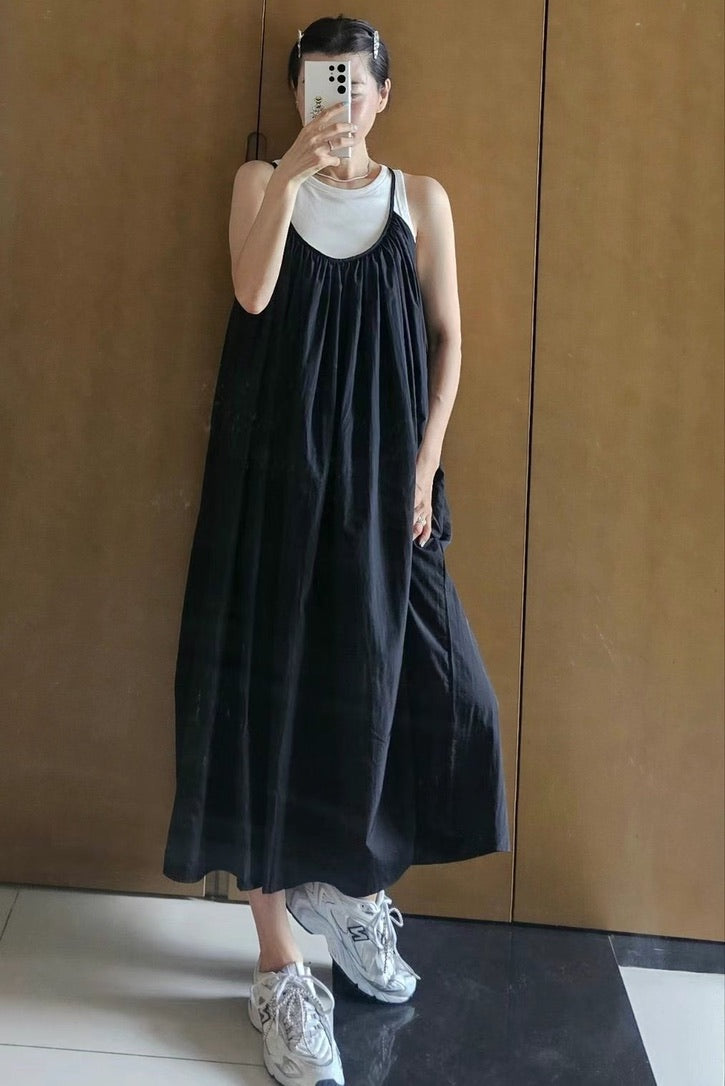 Korean Crepe Tent Maxi Dress in Black