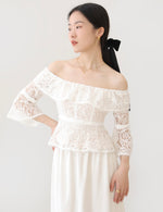 Load image into Gallery viewer, Off Shoulder Lace Flute Top in White
