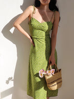 Load image into Gallery viewer, Gerbera Tie Strap Slit Dress in Green
