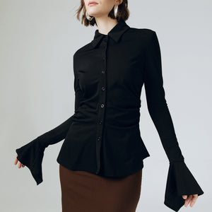 Sculpted Drappery Fitted Shirt in Black