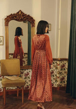 Load image into Gallery viewer, Printed Sheer Sleeve Maxi Dress in Orange

