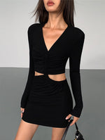 Load image into Gallery viewer, Cutout Long Sleeve Bodycon Mini Dress in Black
