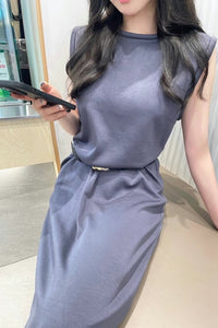 Korean Sleeveless Maxi Dress in Grey