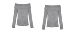 Load image into Gallery viewer, Off Shoulder Foldover Long Knit Top in Grey
