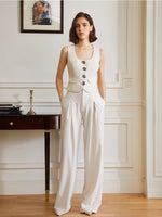 Load image into Gallery viewer, Sleeveless Contrast Button Vest in Cream
