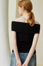 Load image into Gallery viewer, Off Shoulder Foldover Top in Black
