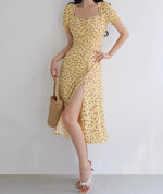 Load image into Gallery viewer, Alicudi Floral Blouson Midi Dress in Yellow
