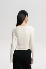 Load image into Gallery viewer, Asymmetric Neckline Tulle Shirring Top in White
