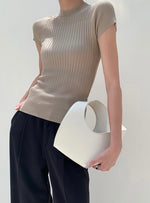 Load image into Gallery viewer, High Neck Duo Ribbed Top in Latte
