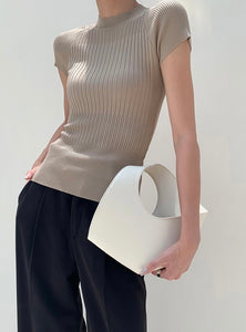 High Neck Duo Ribbed Top in Latte