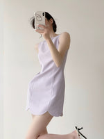 Load image into Gallery viewer, Scallop Hem Pocket Mini Dress in Purple
