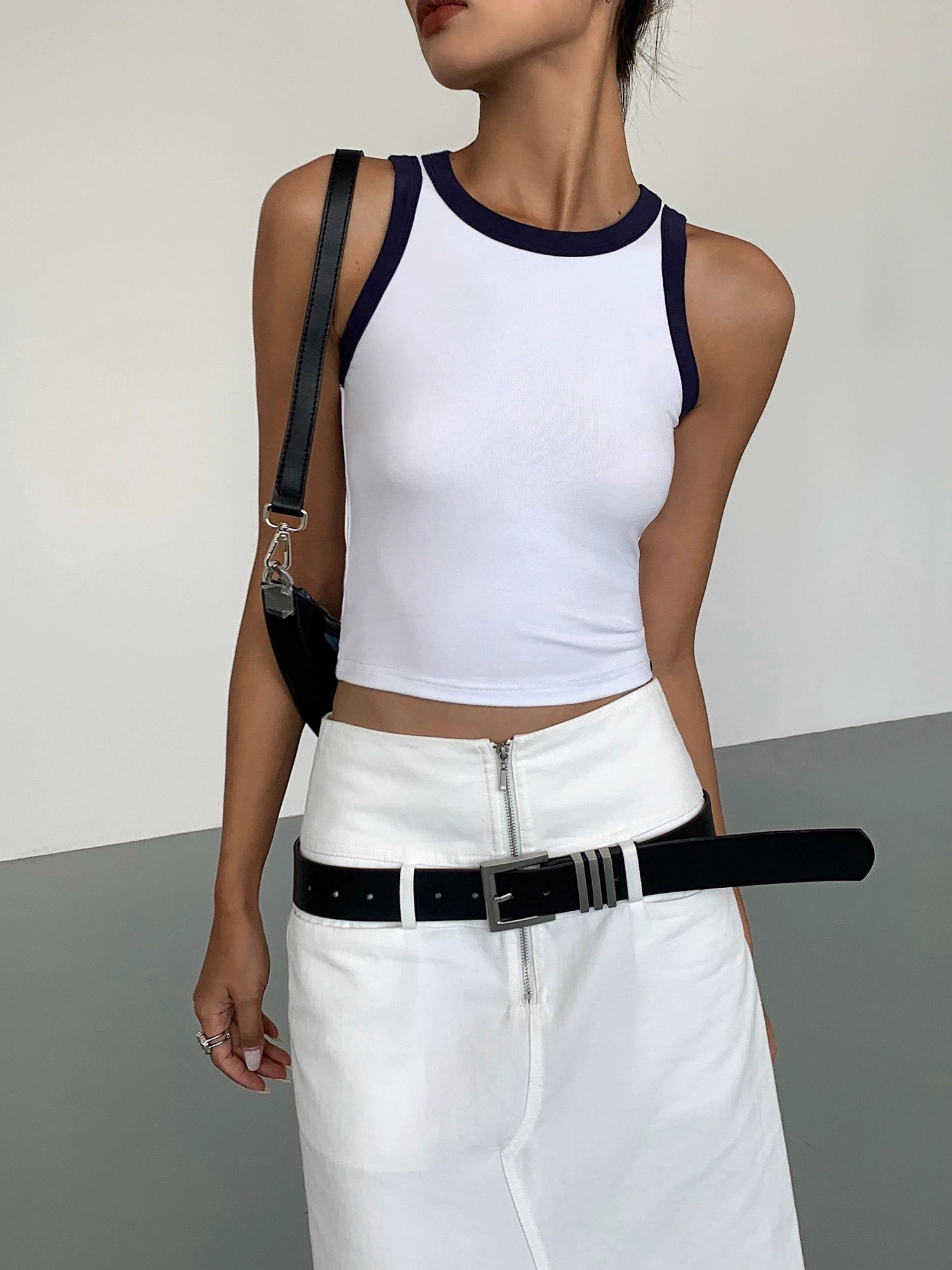 Double Buckle Cutout Tank in White