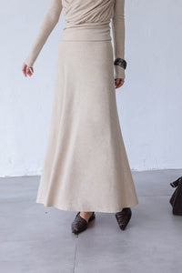 Fine Knit Top + Maxi Skirt Set in Beige