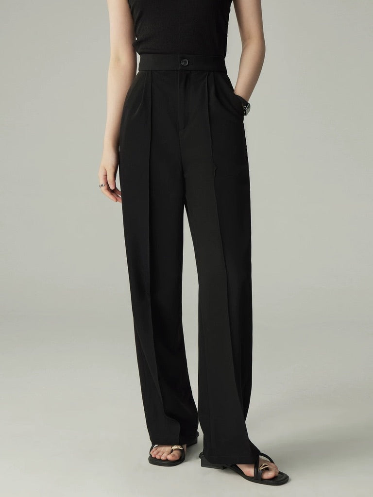 Tailored Straight Leg Line Trousers in Black