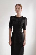 Load image into Gallery viewer, Korean Organza Tailored Stretch Dress in Black
