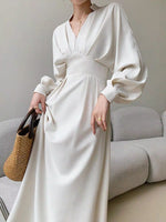 Load image into Gallery viewer, Empire Long Sleeve Midi Dress in Cream
