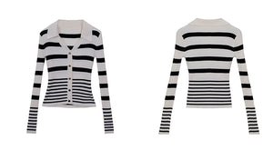 Multi Striped Cardigan Top in White/Black