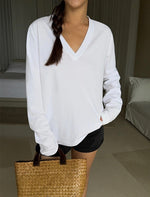 Load image into Gallery viewer, Relaxed V Long Sleeve Top in White
