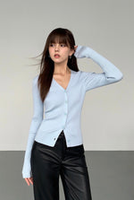 Load image into Gallery viewer, Ribbed Button Cardigan Top in Blue
