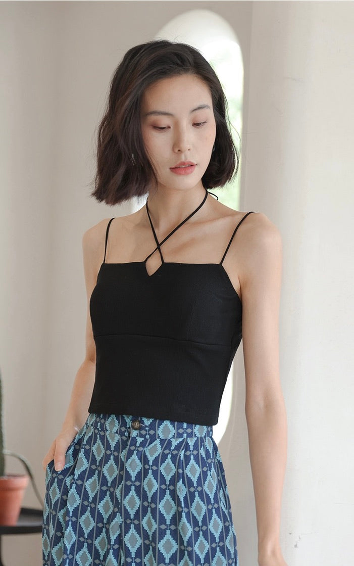 Padded Halter Camisole Top in Black