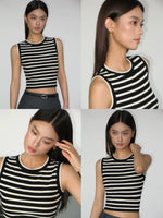 Load image into Gallery viewer, Striped Cropped Knit Tank Top in Black/White
