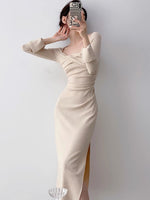 Load image into Gallery viewer, Split Sleeve Twist Midi Dress in Beige
