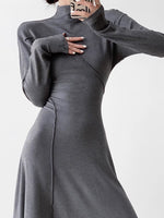 Load image into Gallery viewer, High Neck Line Midi Dress in Grey
