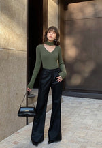 Load image into Gallery viewer, Ribbed Cutout Turtleneck Top in Green
