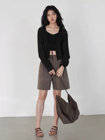 Load image into Gallery viewer, Cropped Cami + Tie Cardigan Set in Black
