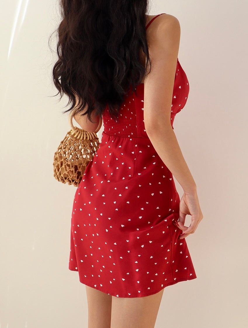 Heart Print Mini Dress in Red