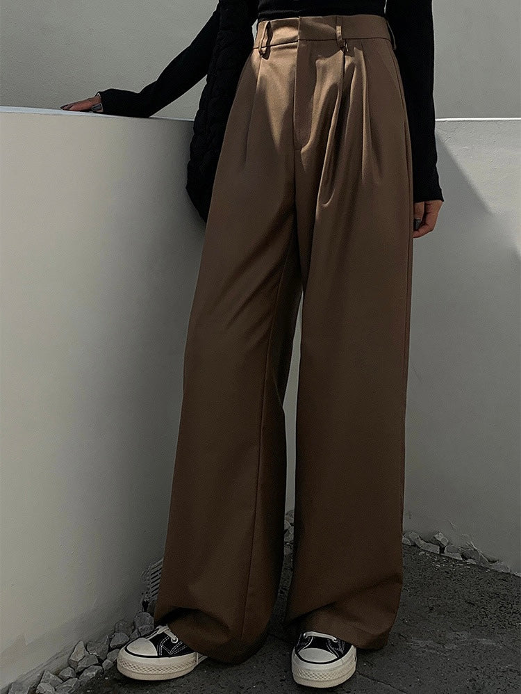 Classic Wide Leg Hook Trousers in Brown