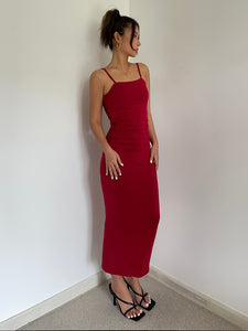 Drop Twist Back Bodycon Cami Dress in Red