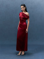 Load image into Gallery viewer, Toga Sleeve Satin Gown in Red

