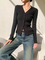 Load image into Gallery viewer, Duo Ribbed Button Cardigan in White
