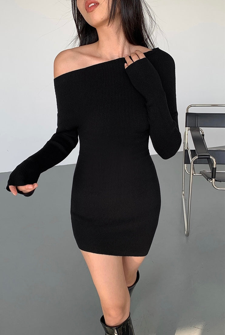 Toga Bodycon Knit Mini Dress in Black