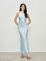 Load image into Gallery viewer, Satin Halter Lace Gathered Gown in Blue
